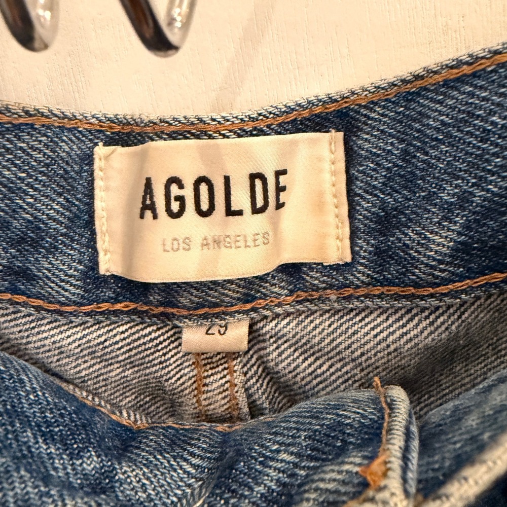 AGOLDE Parker Long Denim Shorts Size 29 Vintage High Rise Frayed Hem Cut Offs - Picture 4 of 5